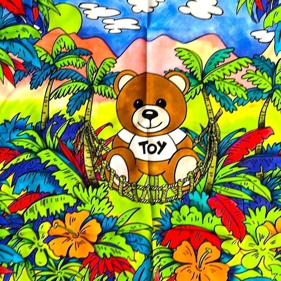Brand New Moschino 100% Silk Square Teddy Bear Scarf Jungle Tropical Hawaii - Picture 2 of 8